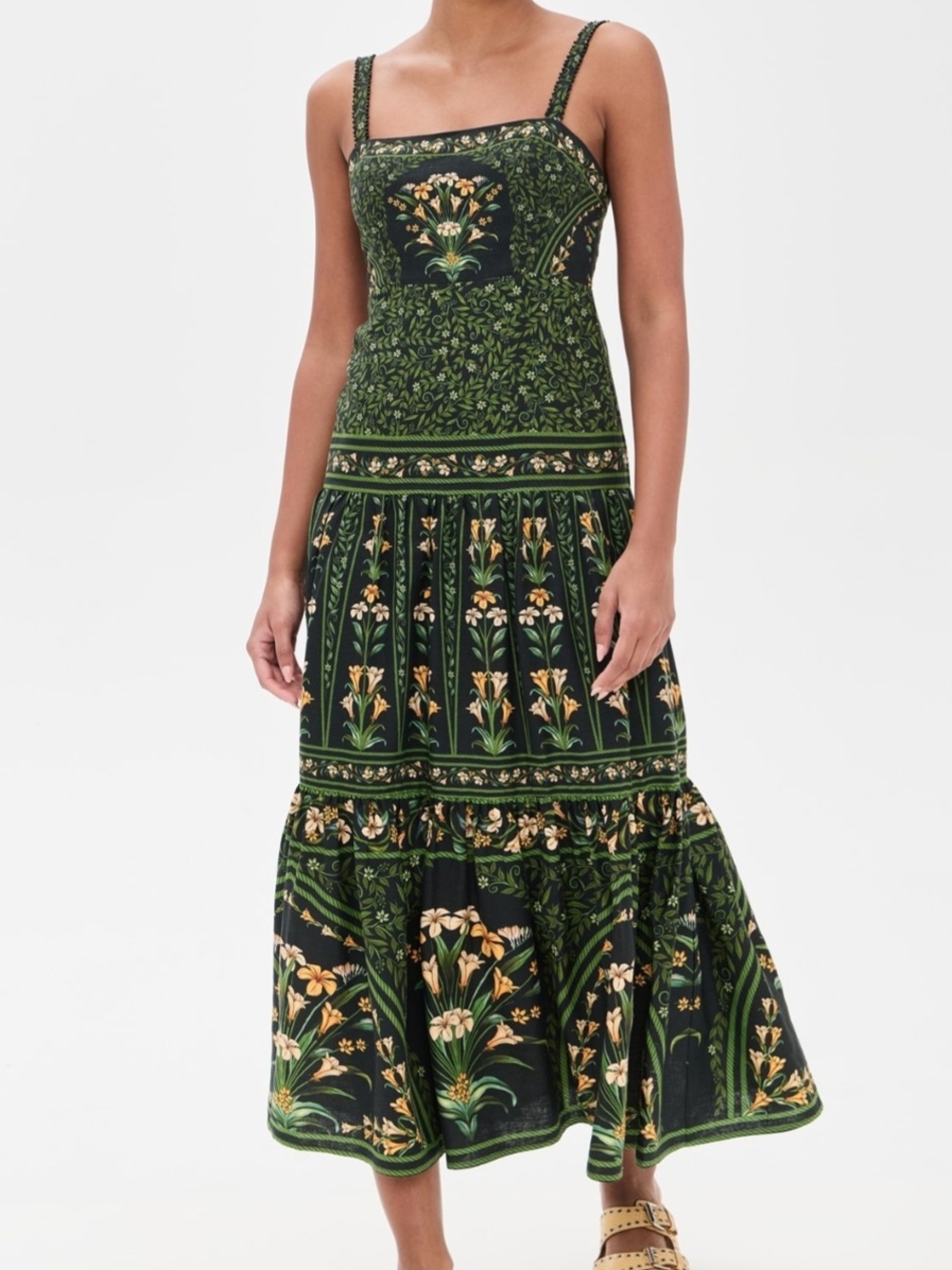 Farm Rio Women's Dark Green Floral Maxi Dress with Spaghetti Straps - Picture 2 of 3